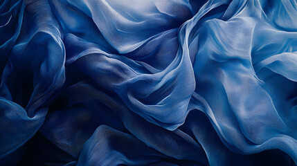 Fototapeta premium Close up View of a Flowing Royal Blue Fabric Showcasing Its Texture and Movement in Natural Light. Generative AI
