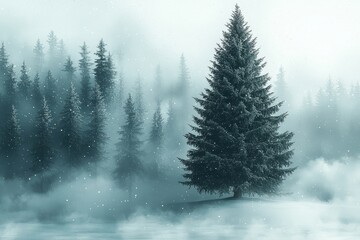 Obraz premium In the great outdoors, a landscape of pine trees dressed in snow creates a serene winter scene