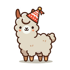 Cute Fluffy Alpaca in Party Hat Celebration Illustration