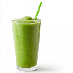 Refreshing Green Smoothie in Tall Glass with Striped Straw