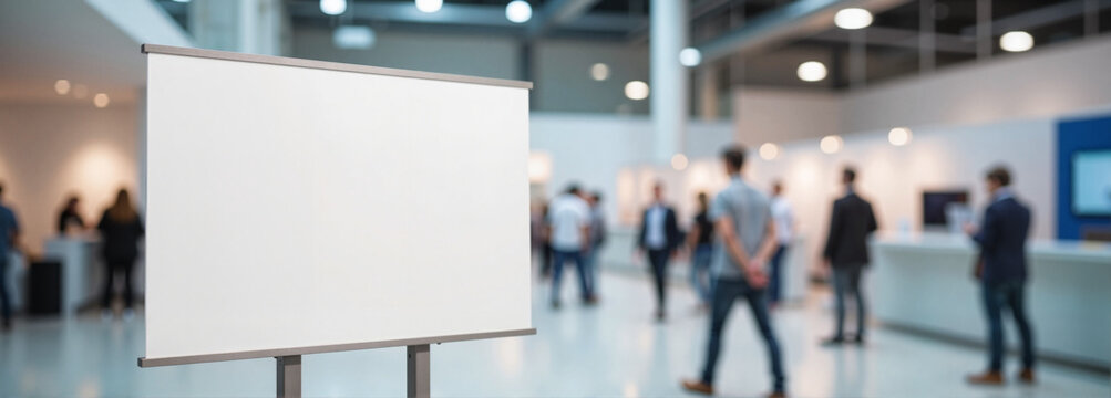 Blank vinyl banner mockup in conference hall