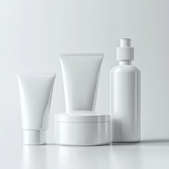 White cosmetic containers; tubes, jar, bottle.