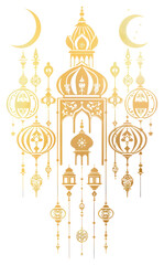 PNG Ramadan Gold Lantern Moon And Mosque lanterns design gold.