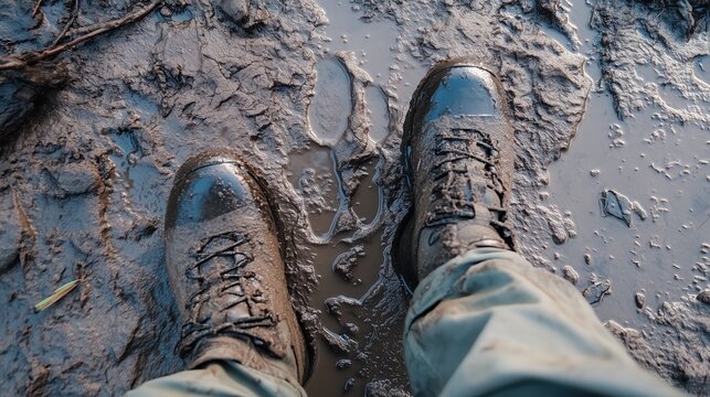 Fresh bootprints pressed into the damp earth serve as a reminder of the hiker&rsquo;s footsteps through the rugged terrain.