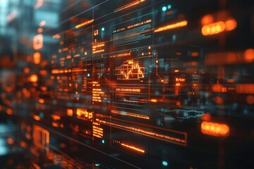 Digital interface displaying data analytics and futuristic technology trends in a high-tech environment