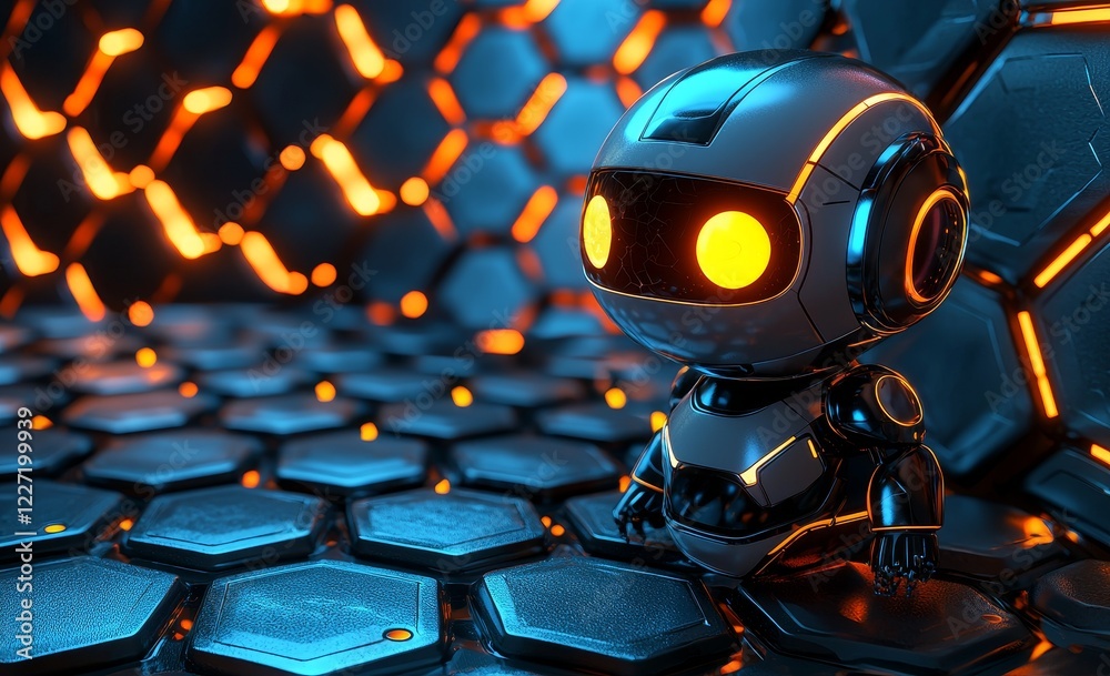 Poster a robot navigating the ai cyberspace as an internet bot. utilizes digital technology and wireless ne