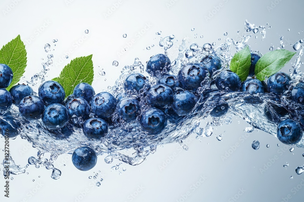 Aufkleber Fresh blueberries splashing in water create a vibrant and refreshing visual display of nature's bounty
