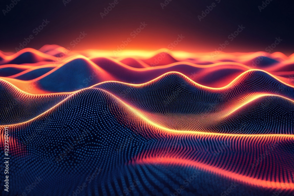 Aufkleber colorful digital landscape representing waves with vibrant lighting at dusk in a virtual setting