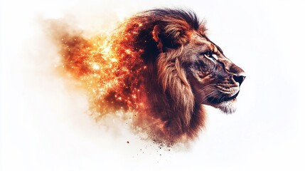 Naklejka premium Fiery Lion Profile, Savannah Sunset, Abstract Art, Power, Print