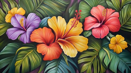 Bold, bright flowers like hibiscus, orchids, and plumeria paired with tropical leaves. These patterns are often vibrant with large, eye-catching flowers and sweeping palm fronds or monstera leaves.