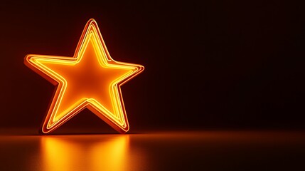 Fototapeta premium Glowing orange neon star on dark background; digital art