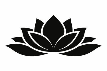 Water Lotus Flower with Continuous Line Art Leaf Silhouette - Elegant Vector Icon on white background.
