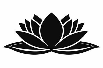 Water Lotus Flower with Continuous Line Art Leaf Silhouette - Elegant Vector Icon on white background.