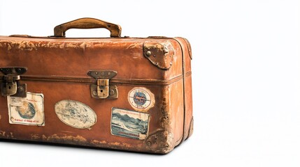 Vintage Leather Suitcase, Travel Stickers, White Background, Nostalgia, Travel Agency
