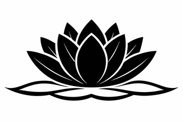 Water Lotus Flower with Continuous Line Art Leaf Silhouette - Elegant Vector Icon on white background.