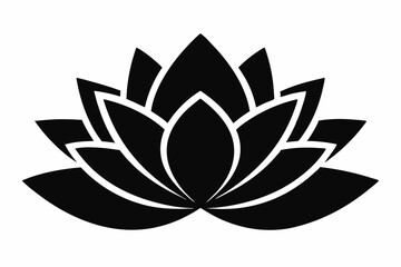 Water Lotus Flower with Continuous Line Art Leaf Silhouette - Elegant Vector Icon on white background.