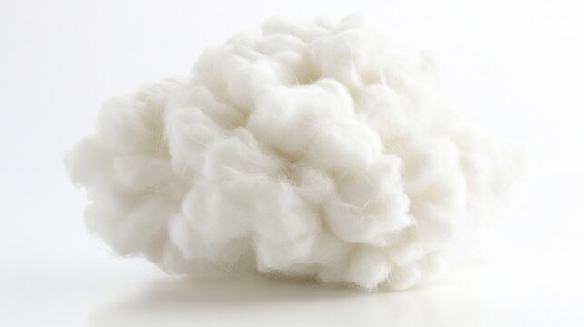 Fluffy white cotton fiber pile, studio shot, soft background, textile industry