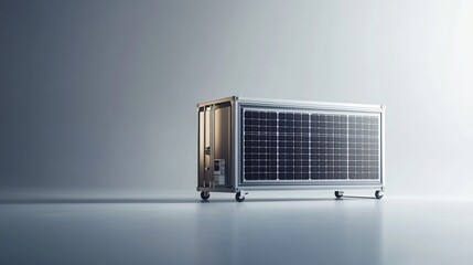 Portable solar power unit on wheels, studio background, sustainable energy