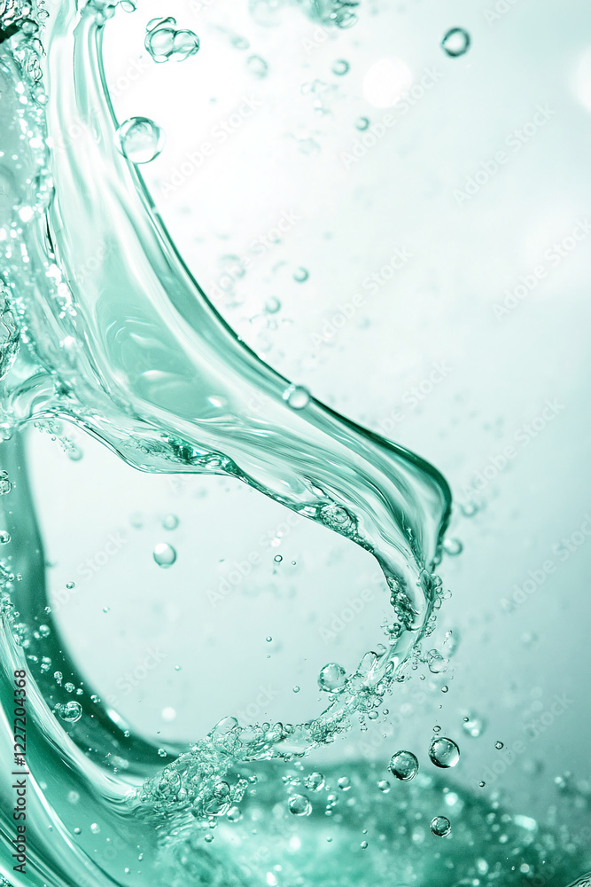 Aufkleber Abstract emerald-green liquid splash with dynamic movement and bubbles, symbolizing energy, creativity, and fluid design concepts