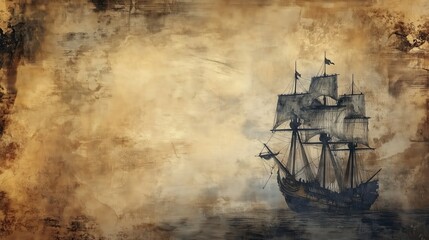 The gritty textures of a nautical grunge background, with pirate flags and aged ropes, evoke the spirit of the high seas and adventure.