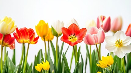 Obraz premium Spring flower set. Colorful flowers collection. Flat design. White background. Isolated. Vector
