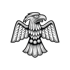 Illustrate a traditional Aztec eagle warrior symbol, emphasizing intricate details and vibrant colors of pre-Hispanic codices.
