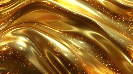 Obraz premium A shimmering, wavy golden texture with sparkling elements, evoking luxury and elegance.