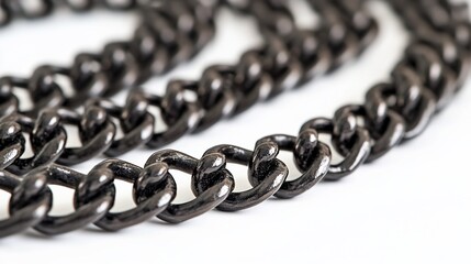 Black chain links close-up studio shot, white background, jewelry design