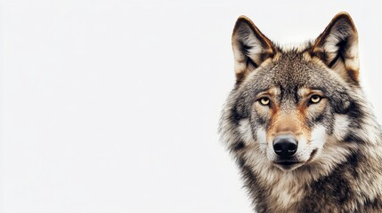 Fototapeta premium Majestic wolf portrait, snowy background, wildlife, nature, poster