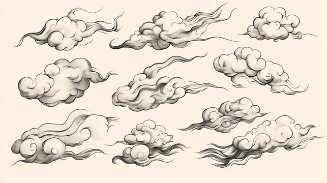 Vector illustration of Japanese cloud set. A cloud's movement in the sky is influenced by the wind. Decorate with Chinese ornaments or eastern ornaments. clouds in Chinese style. Eps 10.