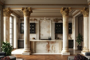 Obraz premium Opulent bar, drinking club lounge area. Marble columns with gold accents.