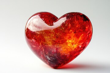 Shimmering glass heart with red and orange hues on light background. Valentine's Day