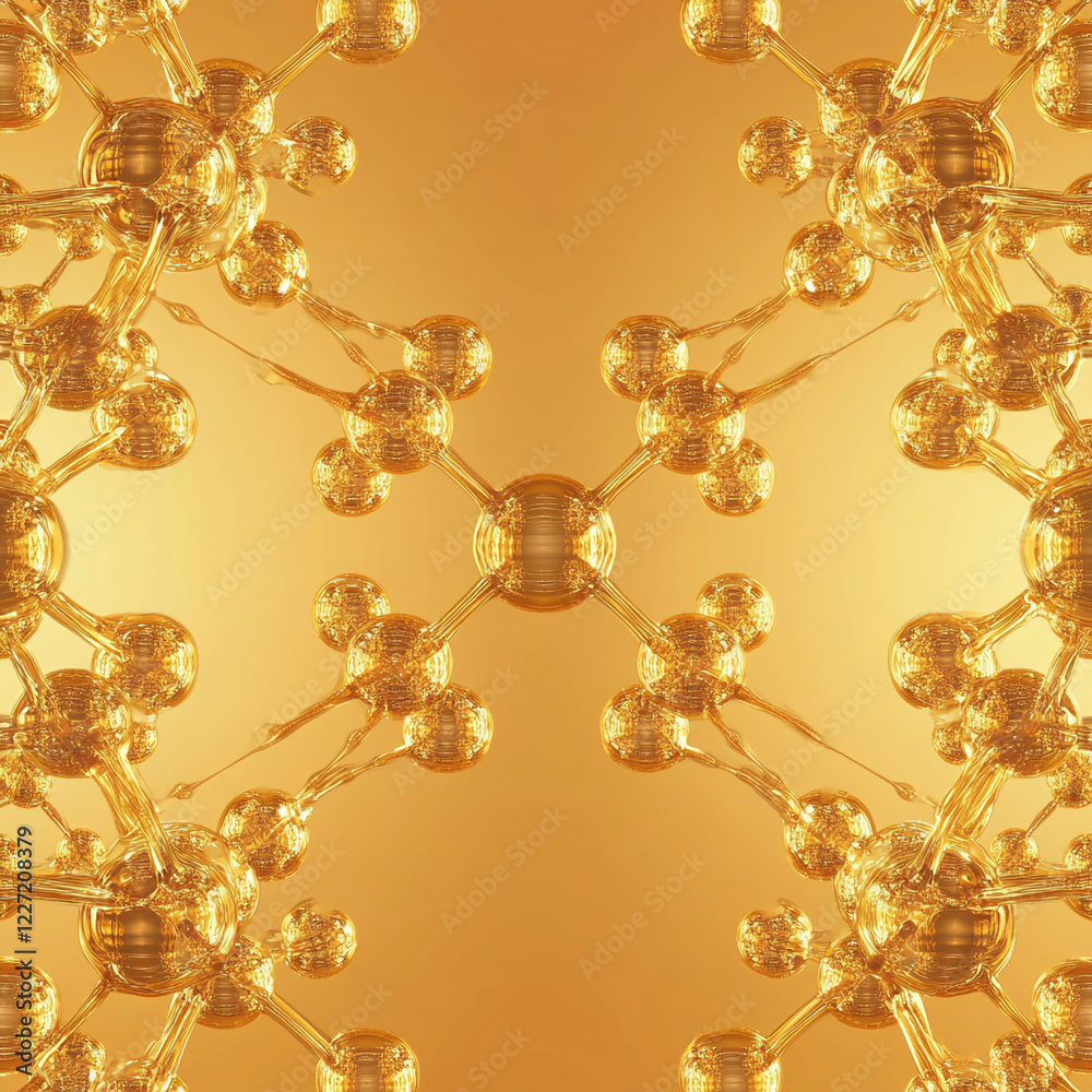 Poster Golden Molecular Pattern with Interconnected Spheres in Abstract Style Representing Science, Chemistry, and Technology Concepts