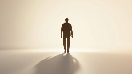 Obraz premium Man walks towards light, studio backdrop, hopeful future, inspirational