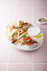 Traditional chicken gyros with vegetables