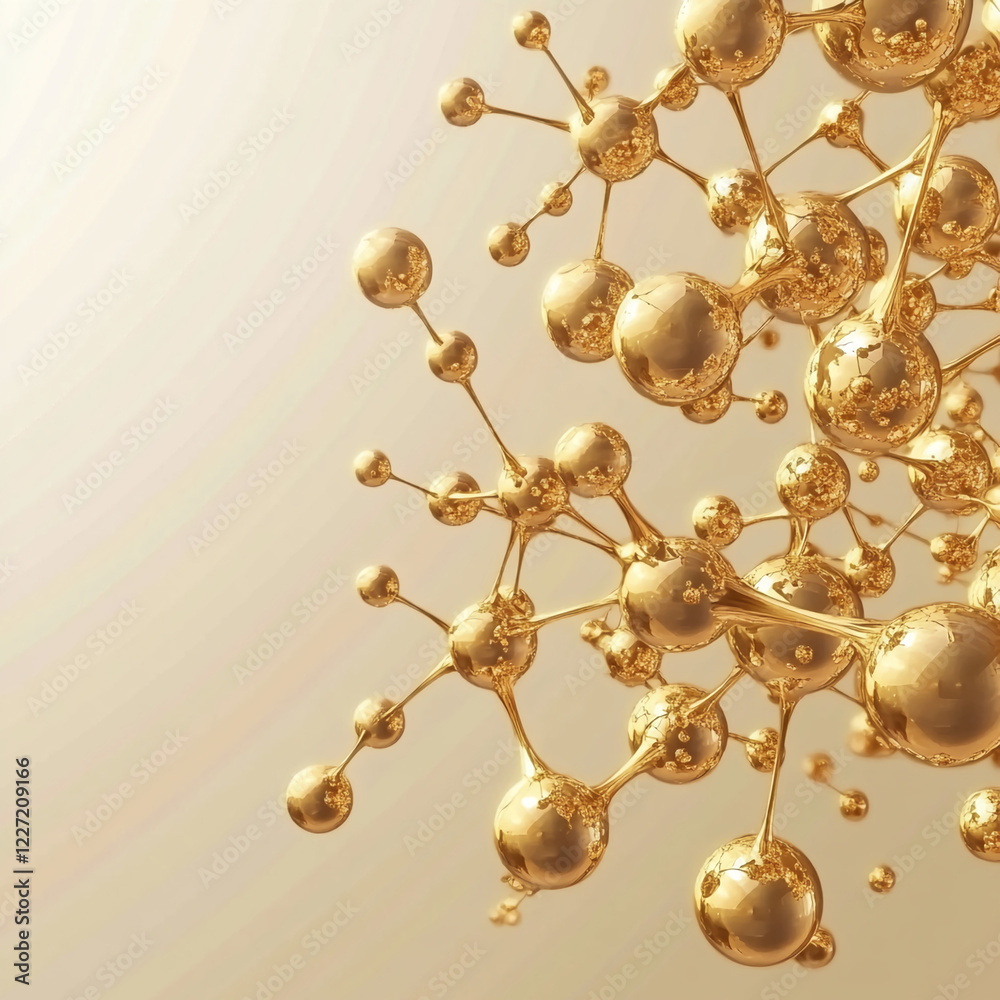 Poster abstract golden molecular network in 3d style representing science, innovation, and chemistry concep
