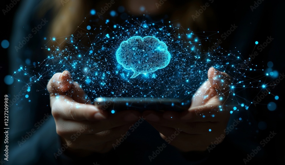 Poster smart ai chatbots connecting with advanced high-tech to communicate with humans. linked into the wor