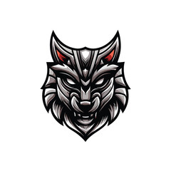 A majestic wolf's face, rendered in fierce detail, composed entirely of metallic iron textures; embodying strength and unity.