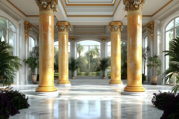 Naklejka premium Grandiose marble hall backdrop, opulence and Light, photography background.