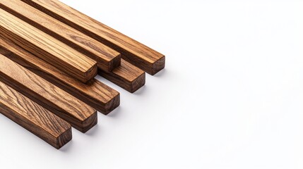 Wooden blocks arranged on white background, studio shot, minimalist design, craft material