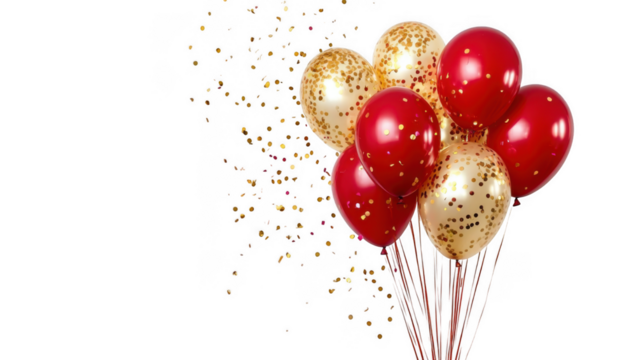 red gold festive balloons isolated on white or transparent png