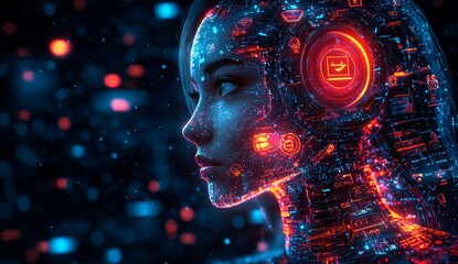 Obraz premium generative AIInside a humanoid head is a generative bot designed to create ideas, edit, and find answers to queries