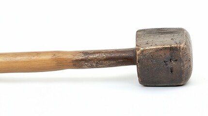 Antique bronze mallet wooden handle white background craft tool