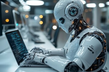 The AI chat bot communicates with a businessman, delivering a smart solution for resolving business tasks