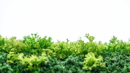 Fototapeta premium Green moss border, studio shot, white background, nature texture, design element