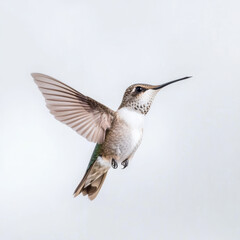 Obraz premium Hummingbird in flight against white background, delicate wings, nature beauty