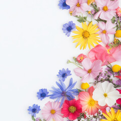 Naklejka premium Colorful Floral Arrangement on White Background, Variety of Summer Blooms, Vibrant Nature Display