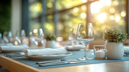 Elegant Restaurant Table Setting with Natural Light