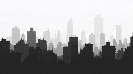 Cityscape silhouette, hazy morning, urban skyline, background design