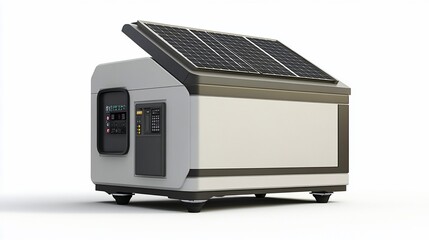 Fototapeta premium Solar-powered portable energy station, studio backdrop, off-grid power solution